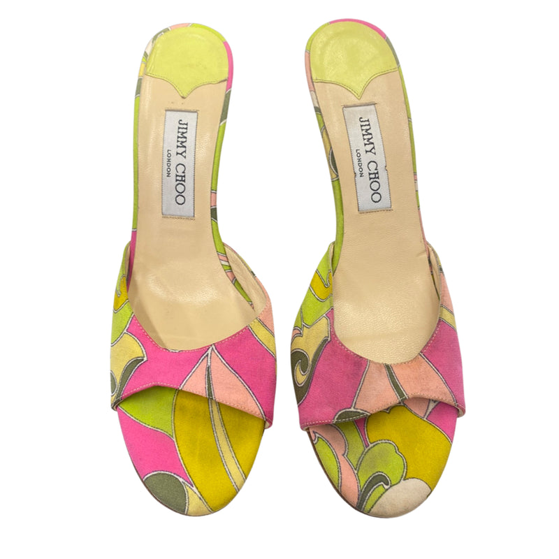 second-hand JIMMY CHOO multicolour satin heeled mules | Size 38