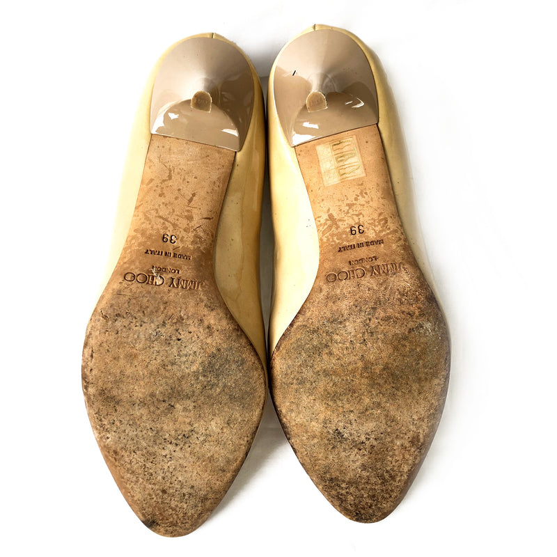 JIMMY CHOO beige patent leather heels