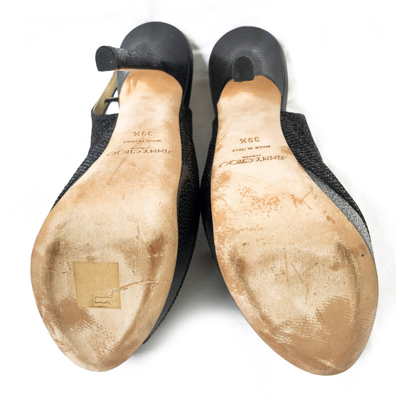 JIMMY CHOO black glitter platform heels