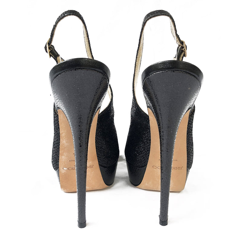 JIMMY CHOO black glitter platform heels