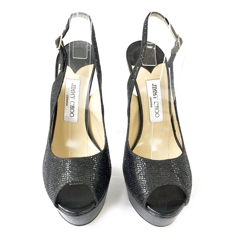 JIMMY CHOO black glitter platform heels