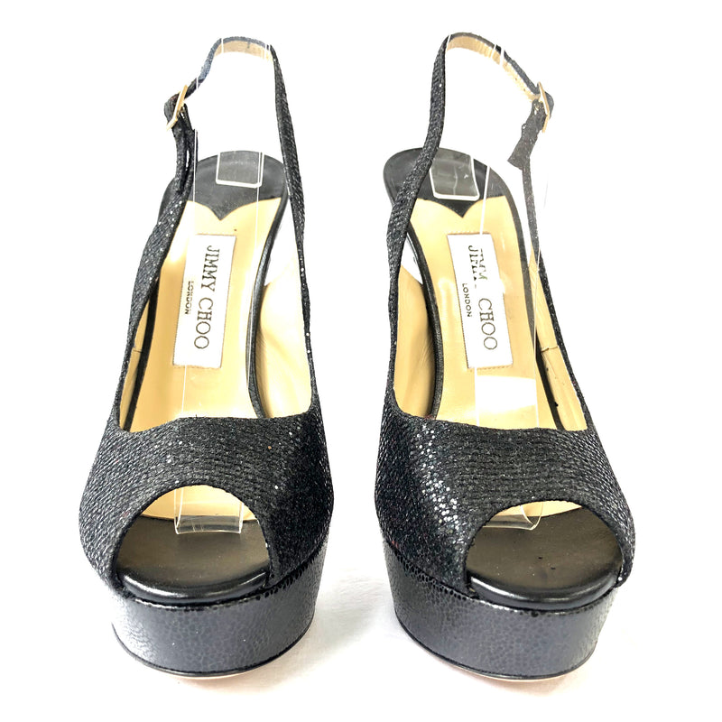 JIMMY CHOO black glitter platform heels