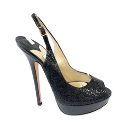 JIMMY CHOO black glitter platform heels