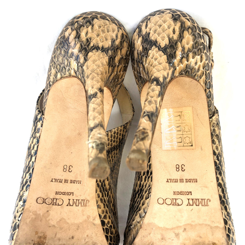 JIMMY CHOO beige and grey python open-toe heels