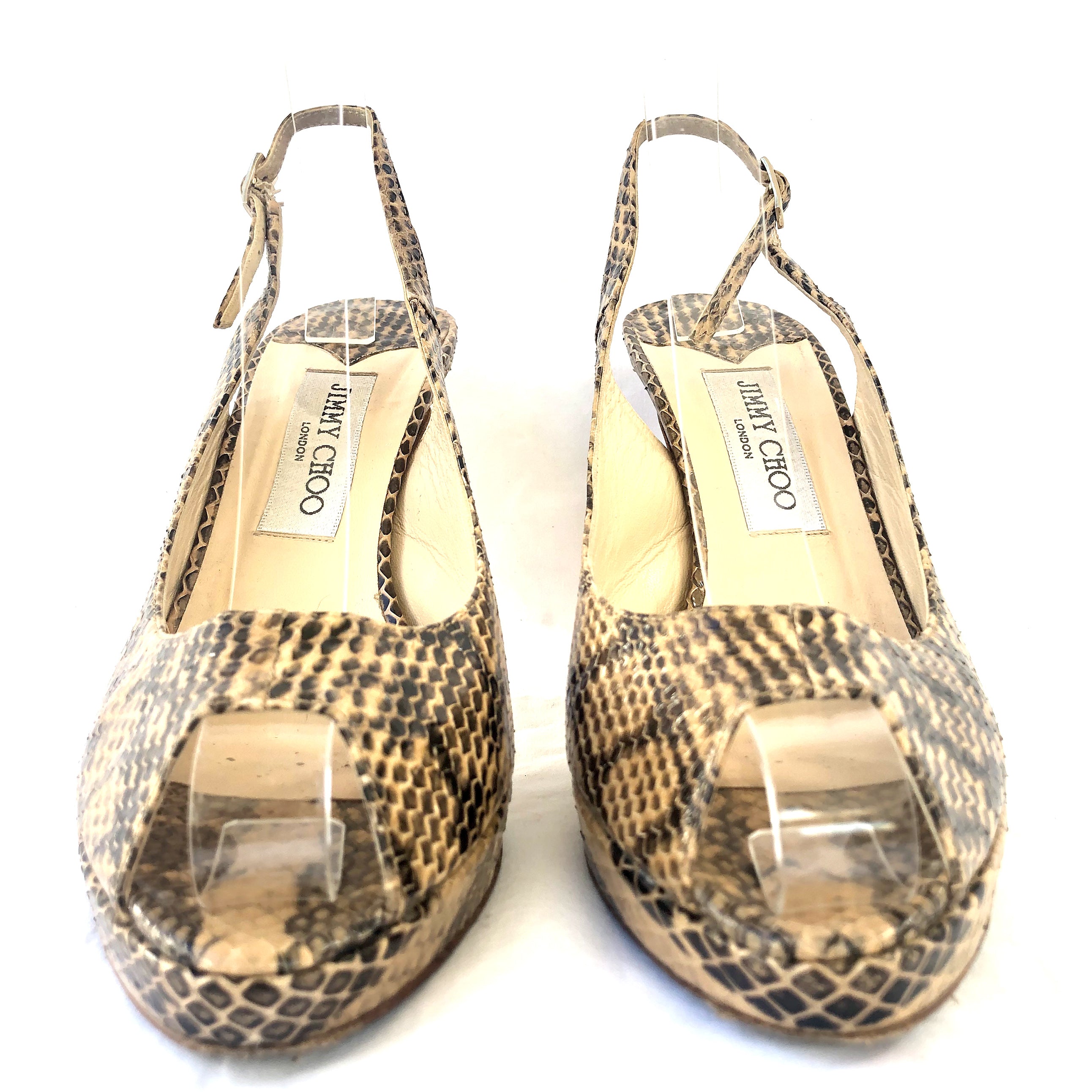 JIMMY CHOO beige and grey python open-toe heels – Loop