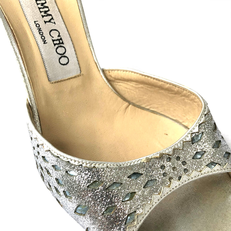 Jimmy Choo silver sandal heels