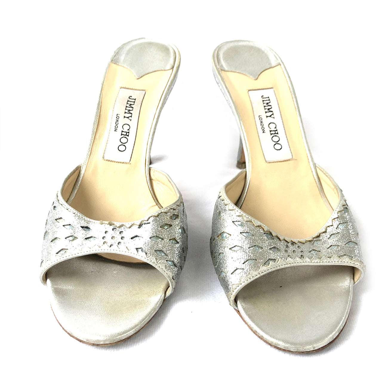 Jimmy Choo Fancie 120 Sandal in Silver Metallic, Size 40