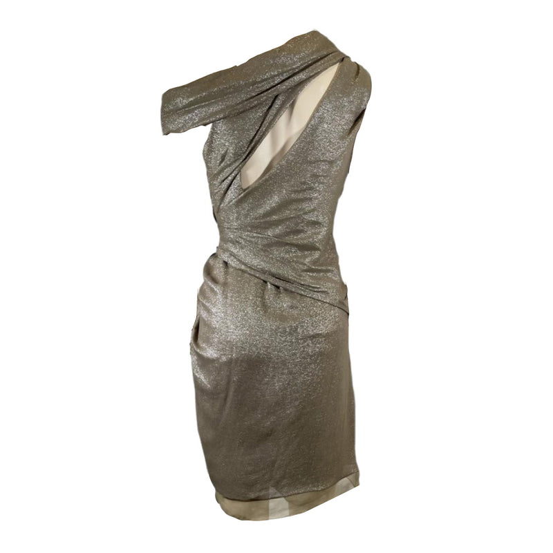 second-hand J. MENDEL pearl silver mid-length dress | Size 4