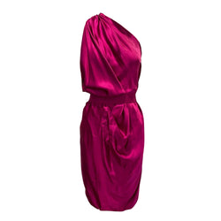 pre-loved Lanvin fuchsia silk mid-length dress with waistband | Size FR36