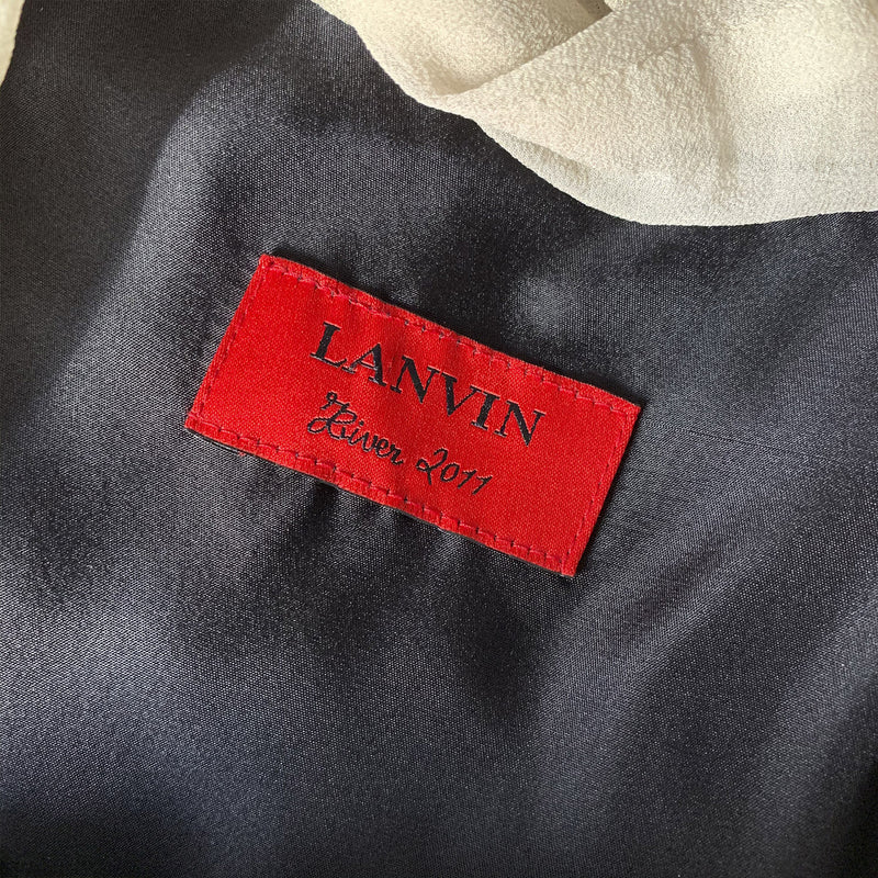 LANVIN black and ecru velvet straight cut dress
