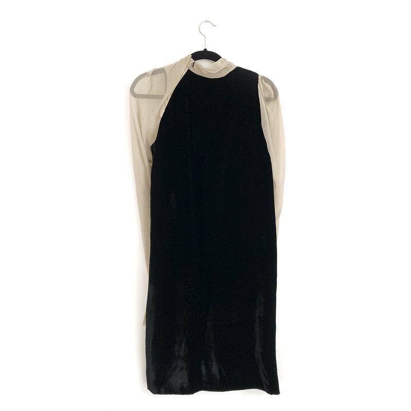 LANVIN black and ecru velvet straight cut dress