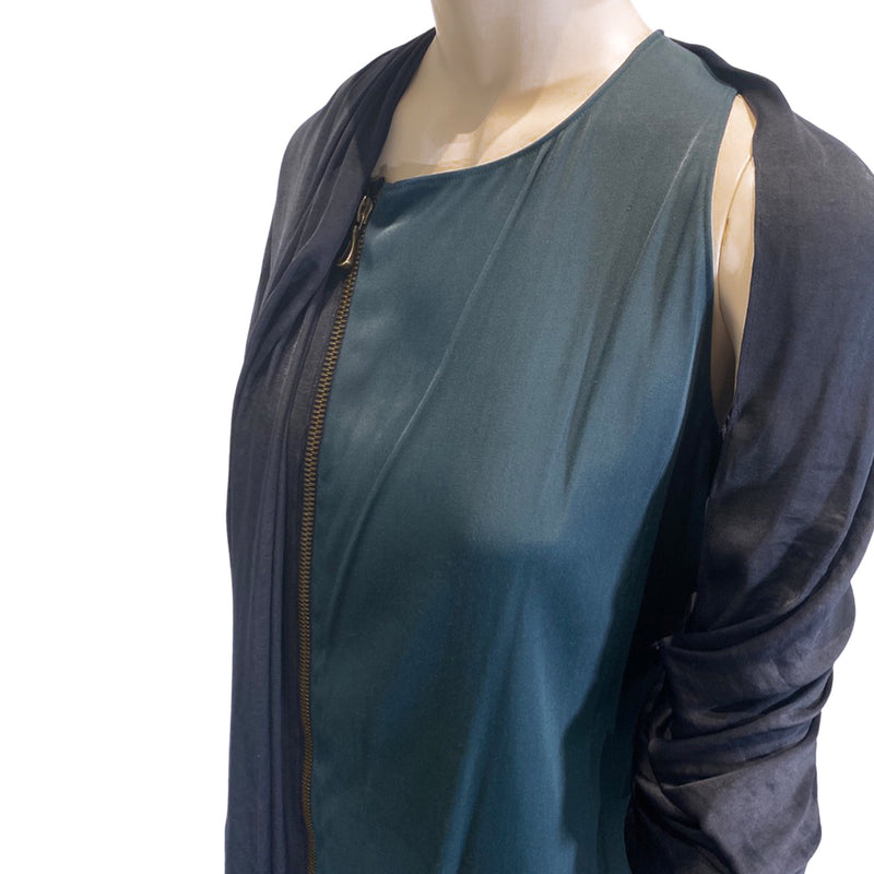 second-hand LANVIN emerald green and navy asymmetrical viscose dress | Size FR44