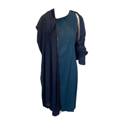 pre-owned LANVIN emerald green and navy asymmetrical viscose dress | Size FR44