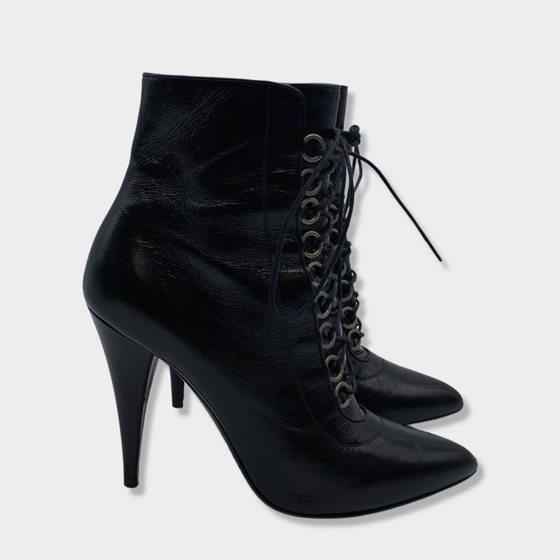 SAINT LAURENT black leather lace-up ankle boots