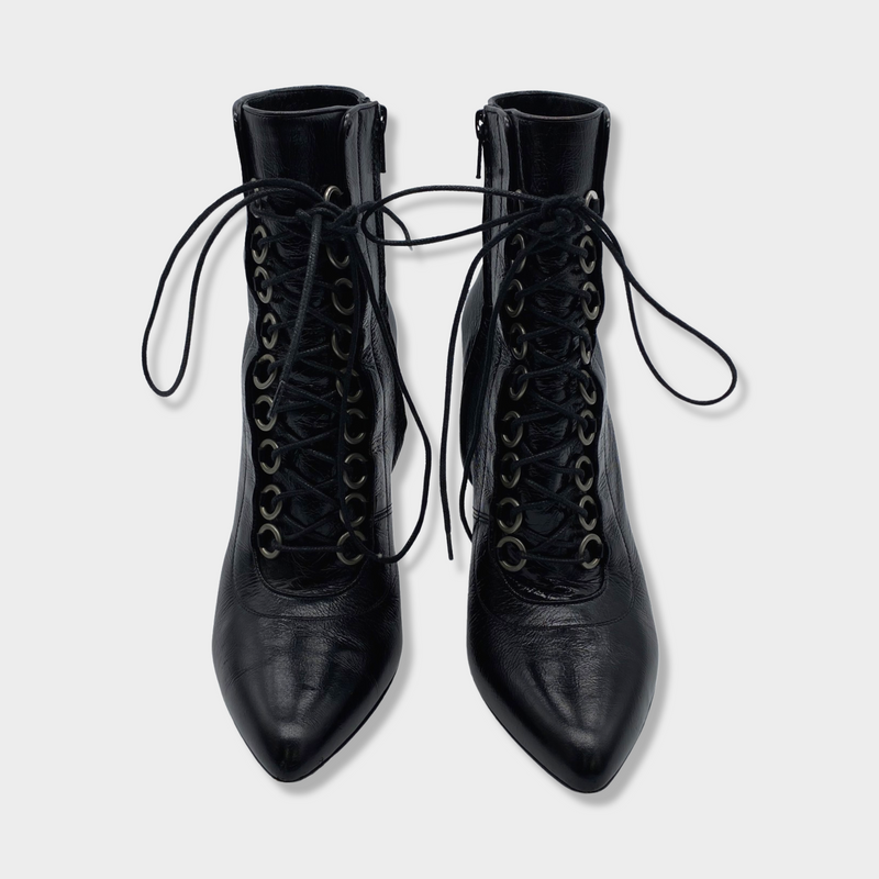 SAINT LAURENT black leather lace-up ankle boots