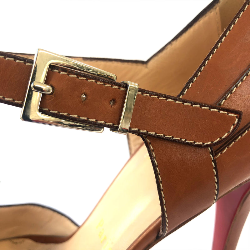 CHRISTIAN LOUBOUTIN brown open-toe platform heels