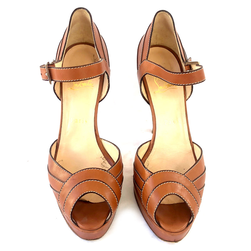 CHRISTIAN LOUBOUTIN brown open-toe platform heels