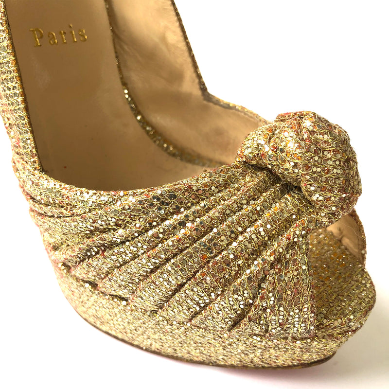 CHRISTIAN LOUBOUTIN gold glitter platform heels