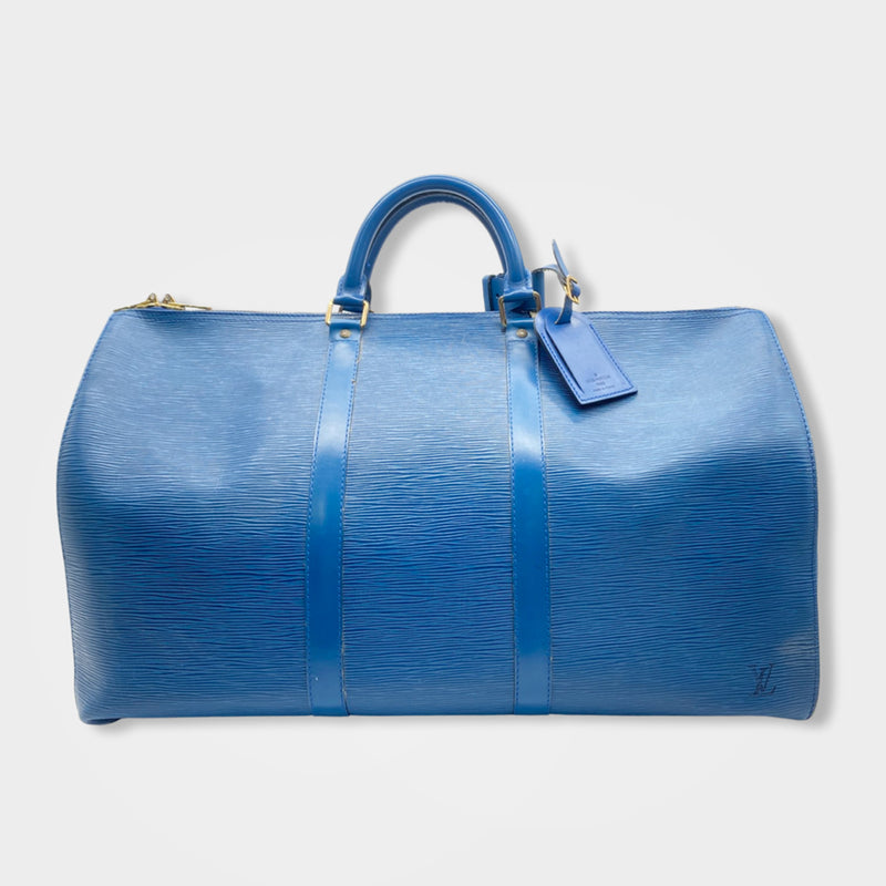 pre-loved LOUIS VUITTON blue Speedy leather duffle bag