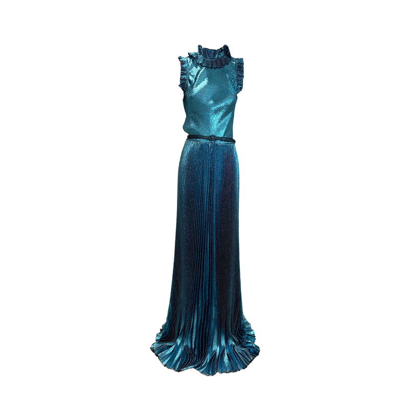 pre-loved Luisa Beccaria glitter Azure pleated maxi dress | IT40