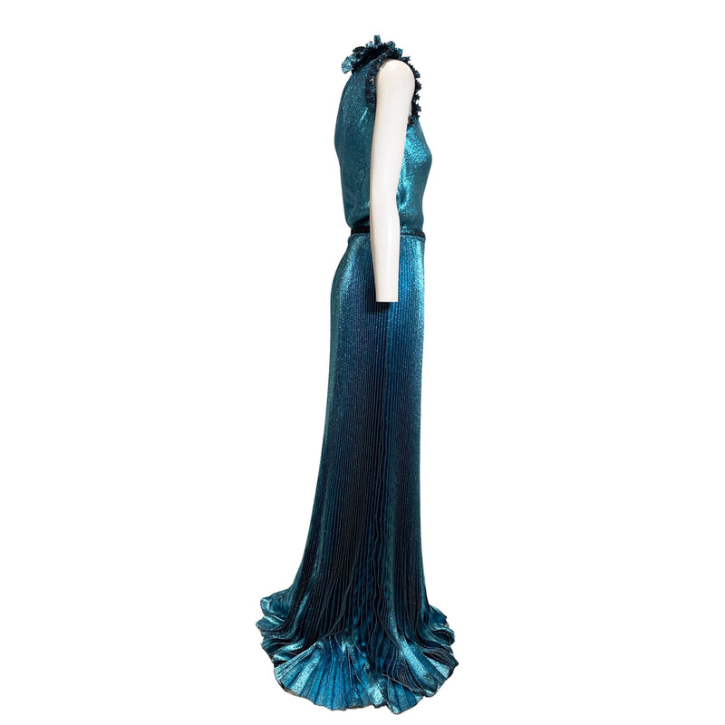Luisa Beccaria glitter Azure pleated maxi dress