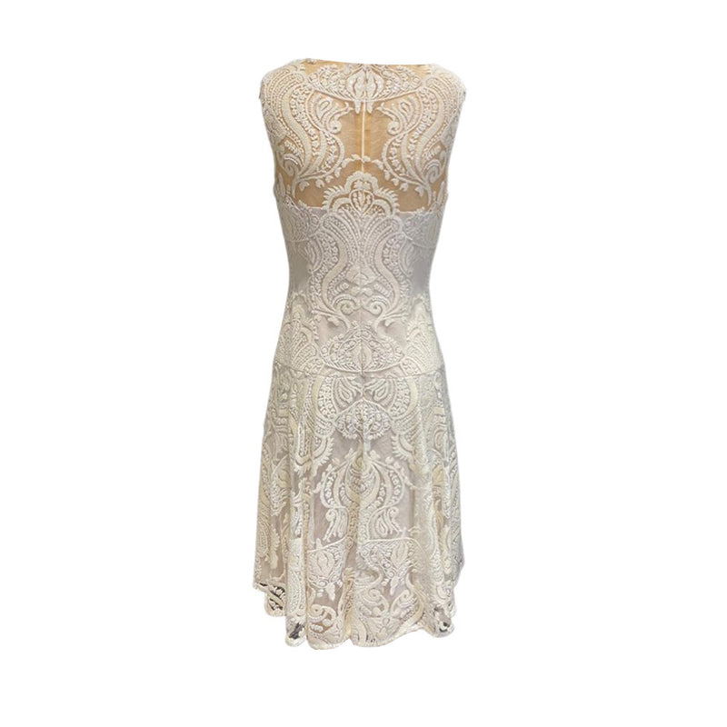 MARCHESA NOTTE ecru lace sleeveless dress with embroidery