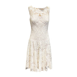pre-loved MARCHESA NOTTE ecru lace sleeveless dress with embroidery | Size 2