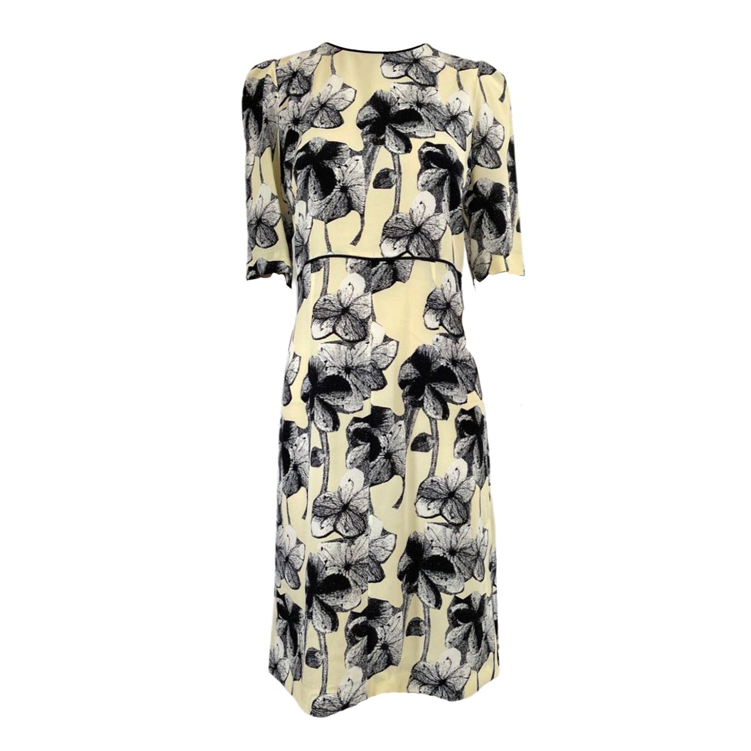 MARNI ecru silk dress with navy floral print – Loop Generation