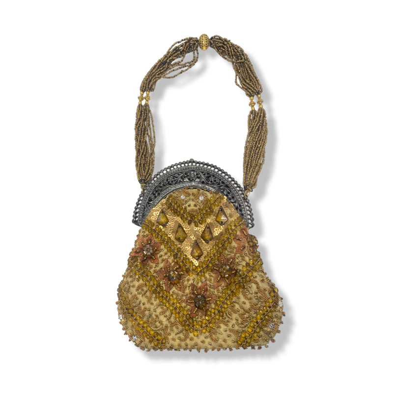 second-hand MEERA MAHADEVIA golden embellished handbag