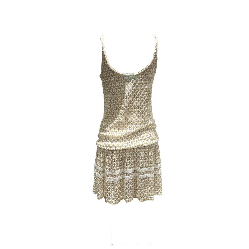 second-hand MELISSA ODABASH mini gold and white knitted beach dress | Size S
