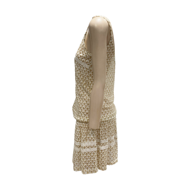pre-owned MELISSA ODABASH mini gold and white knitted beach dress | Size S
