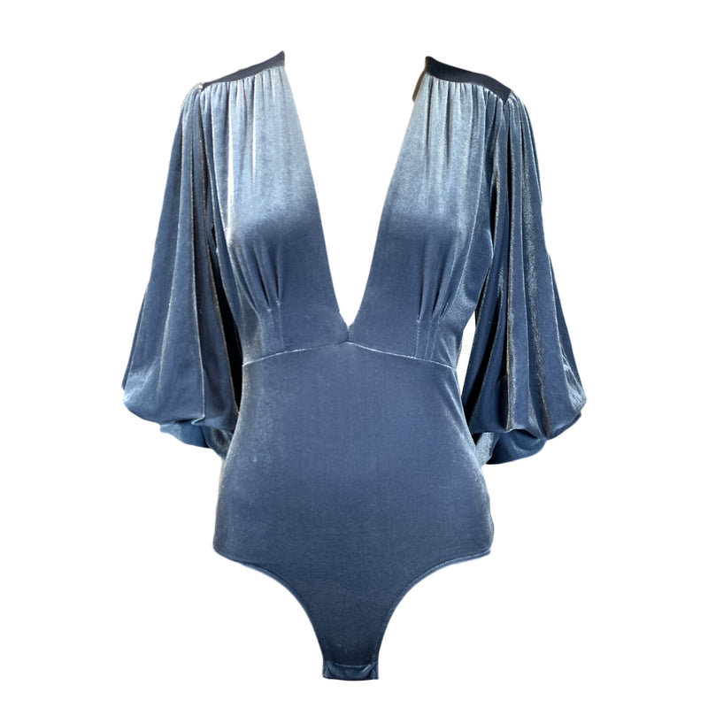 second hand Misa Las Vegas blue velvet bodysuit
