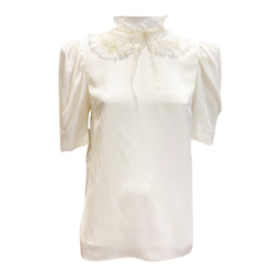 pre-owned MIU MIU ecru top with lace collar | Size IT38