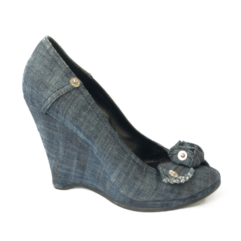 MIU MIU blue denim wedges