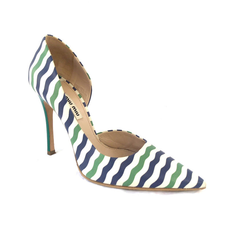 MIU MIU green blue stripe heels