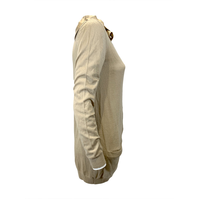 Moschino cardigan with silk ruffled collar second hand clothing uk loop generation