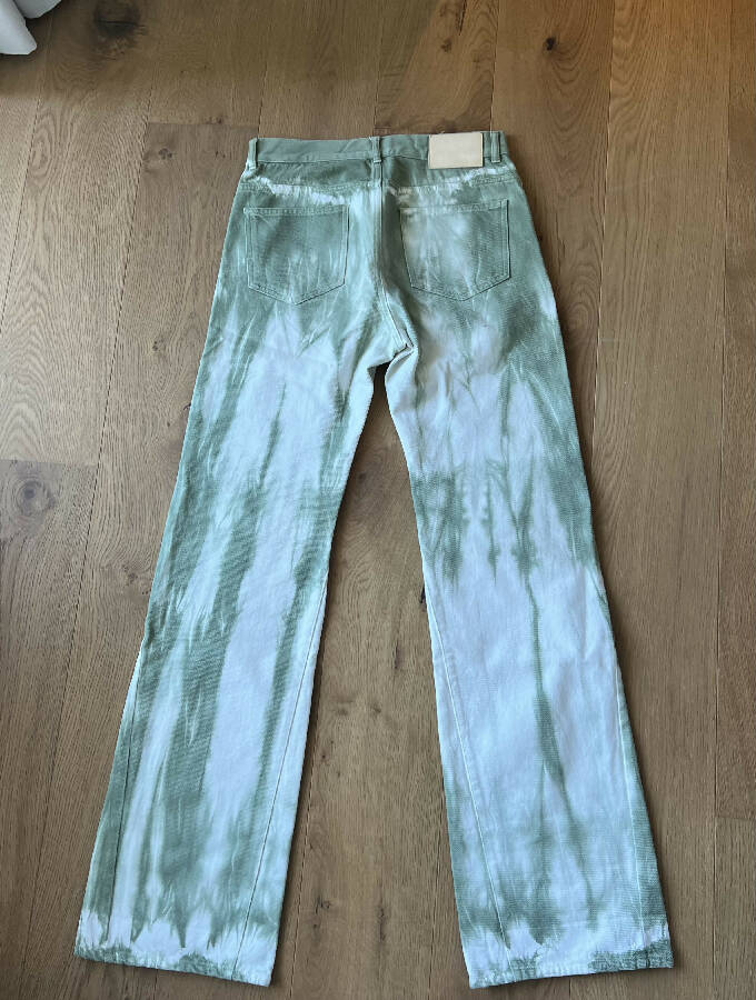 Louis Vuitton men’s white and green tie-dye flared jeans