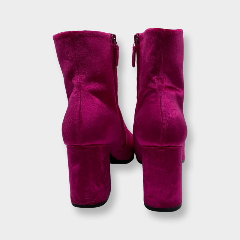 BALENCIAGA neon pink velvet ankle boots