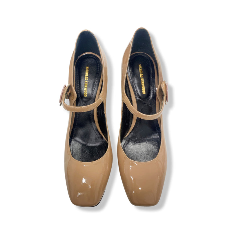 second-hand NICHOLAS KIRKWOOD nude patent leather block heels | Size 38.5