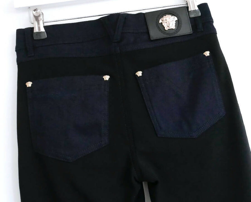 Versace women's navy and black stretch denim jeans