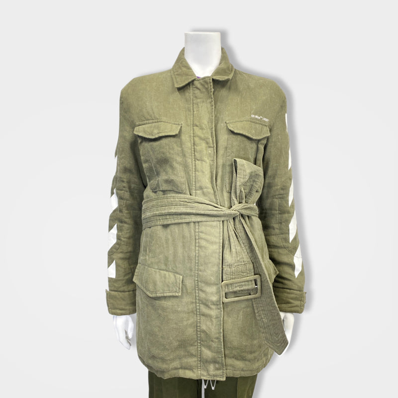pre-loved OFF-WHITE khaki green linen belted field jacket | Size FR38