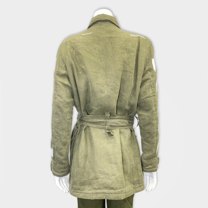 OFF-WHITE khaki green linen belted field jacket