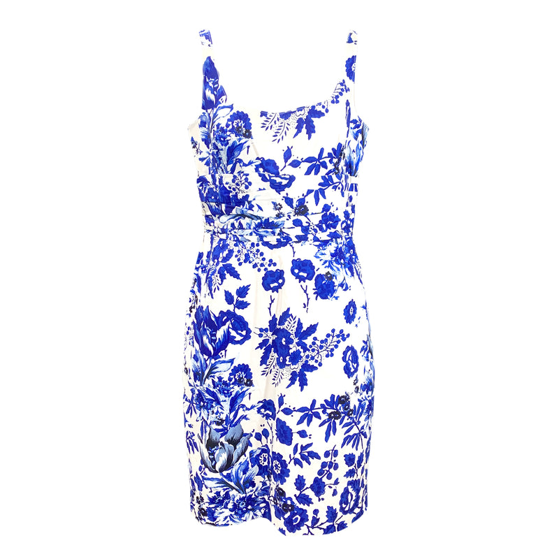 second hand Oscar de la Renta blue flower print dress