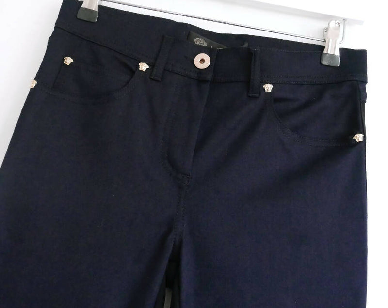 Versace women's navy and black stretch denim jeans
