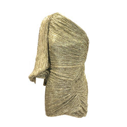 Peter Pilotto gold metallic one-sleeve ruched-plissé mini dress