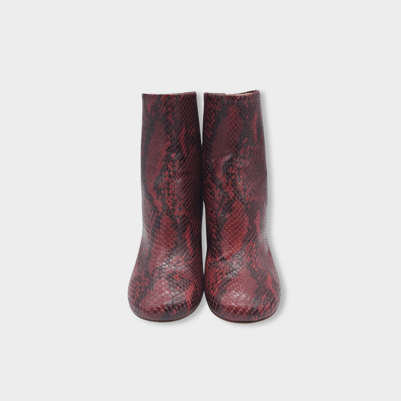 pre-loved MARGIELA burgundy python skin boots