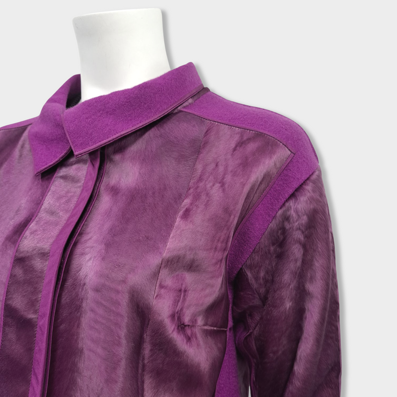 pre-loved OSCAR DE LA RENTA purple fur and angora coat