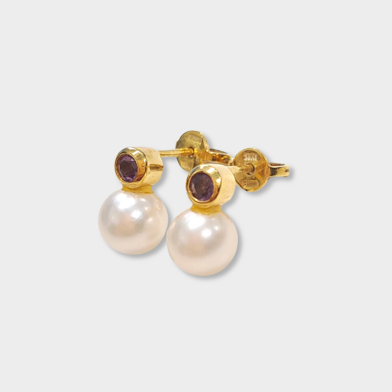 pre-loved H. STERN gold and pearl earrings with amethyst stone