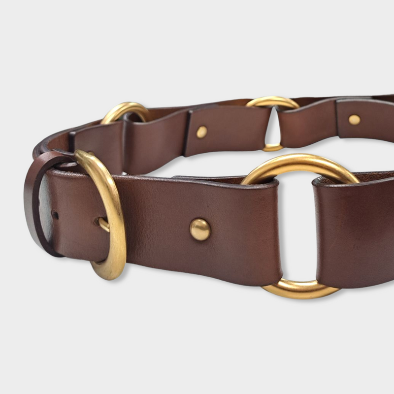 pre-loved VALENTINO brown leather belt with gold metal details
