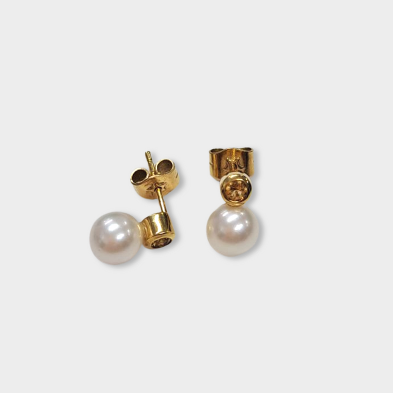 secons-hand H. STERN gold and pearl earrings with topaz stone